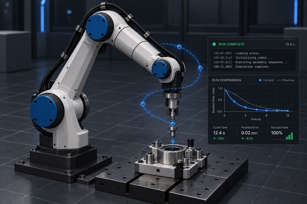 Robotic arm in a simulation environment with experiment performance analytics